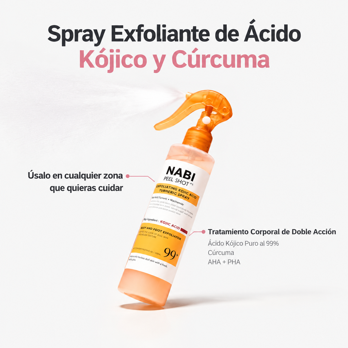 NABI Spray Exfoliante Peel Shot con Ácido Kójico y Cúrcuma, 200mL